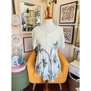 Ocean‎ Queen Womens Embroidered Palm Tree Tropical Top Free Size Hawaii Beach